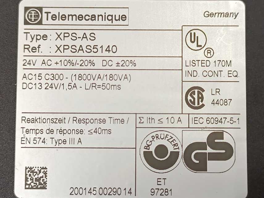 TELEMECANIQUE XPSAS5140 Module XPS-AS Emergency stop 24 V AC DC