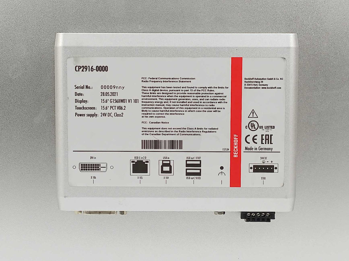 Beckhoff CP2916-0000 Multi-Touch Built-In Control Panel W/ DVI/USB