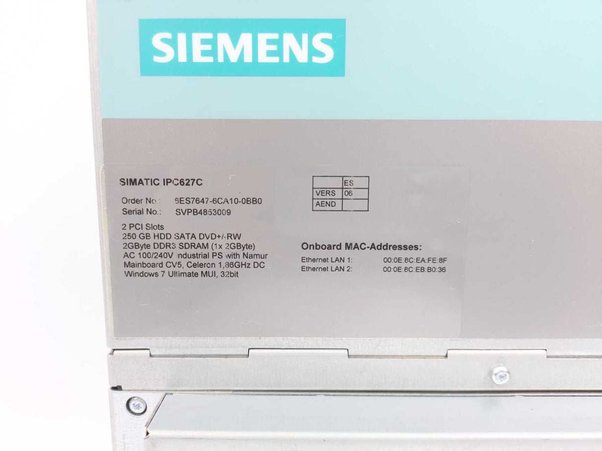 Siemens 6ES7647-6CA10-0BB0 SIMATIC IPC627C, 2 PCI Slots