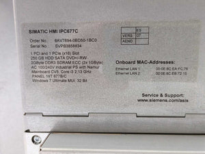Siemens 6AV7894-0BD50-1BC0 SIMATIC HMI IPC677C