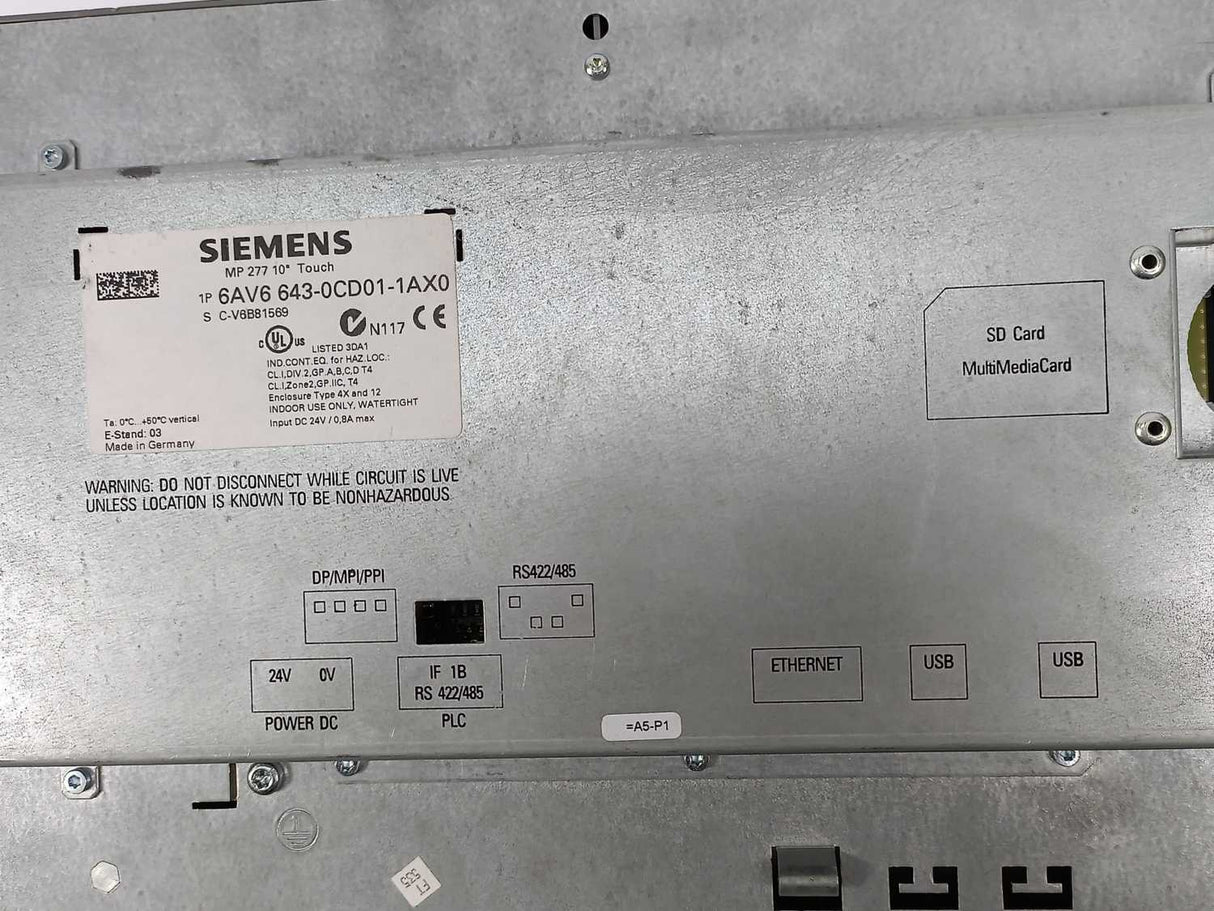 Siemens 6AV6 643-0CD01-1AX0 SIMATIC MULTI PANEL 277 10" Touch