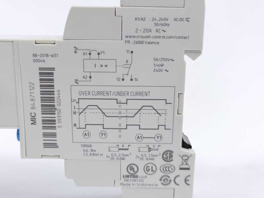 Crouzet 84871122 Current Control Relay MIC, 24-240 VAC/DC