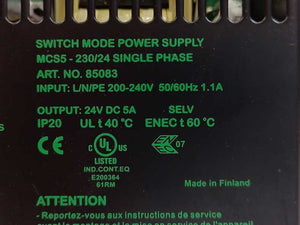 MURR Elektronik 85083 MCS Power Supply, 1-Phase, DIN Rail Mount
