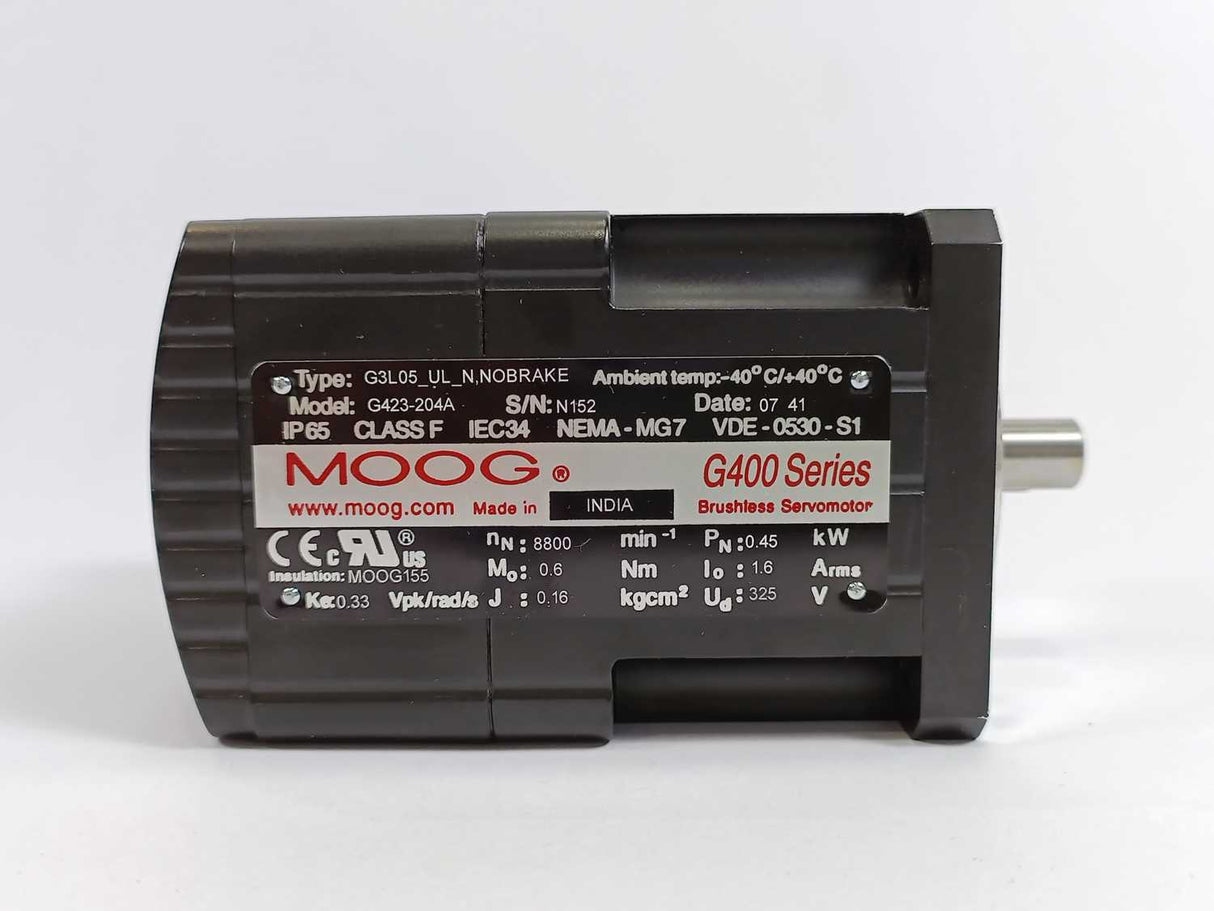 Moog G423-204A G3L05_UL_N,NOBRAKE Brushless Servo Motor