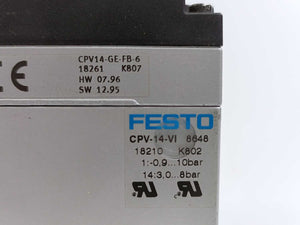 Festo 18210 CPV14-VI Valve Terminal, w/ 18261 CPV14-GE-FB-6