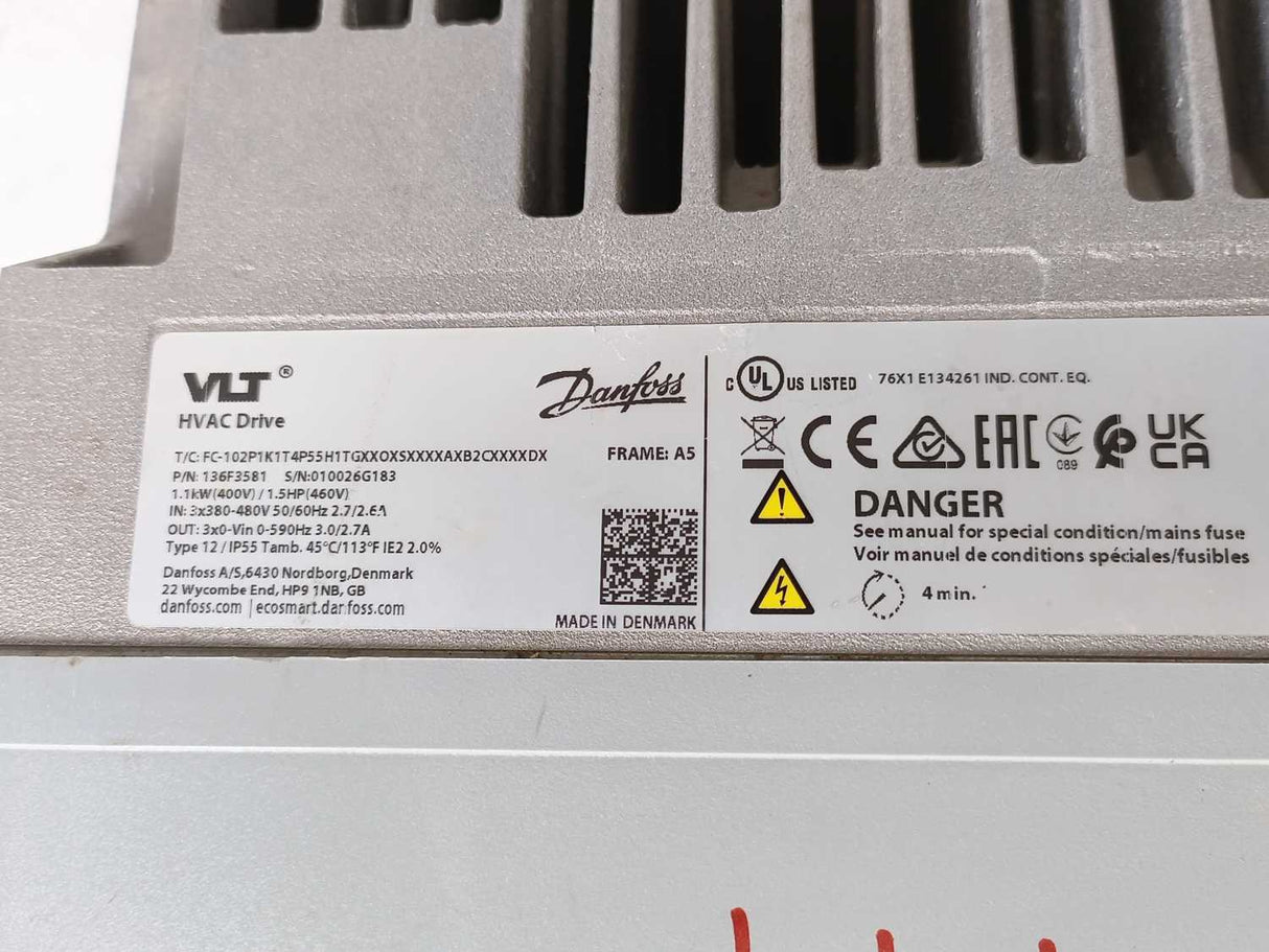 Danfoss 136F3581 FC-102P1K1T4P55H1 Frequency Converter VLT HVAC Drive