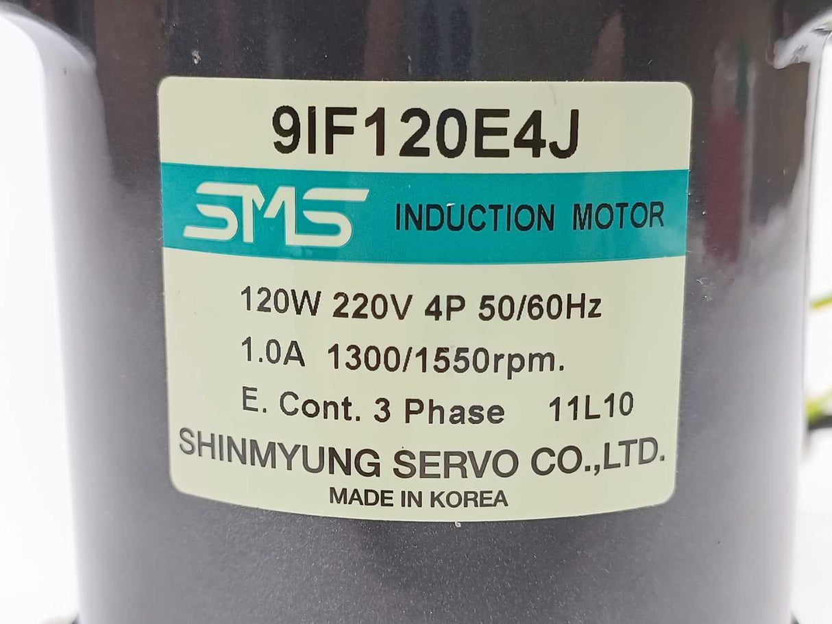 Shinmyung Servo / SMS 9IF120E4J Motor 120W, 220V, 50/60Hz, 1.0A, 1300/1550rpm