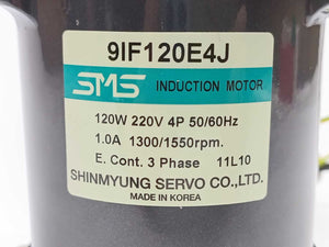 Shinmyung Servo / SMS 9IF120E4J Motor 120W, 220V, 50/60Hz, 1.0A, 1300/1550rpm