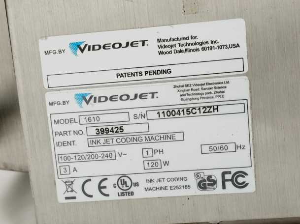 VideoJet 399425 1610 Dual Head Industrial Inkjet Printer