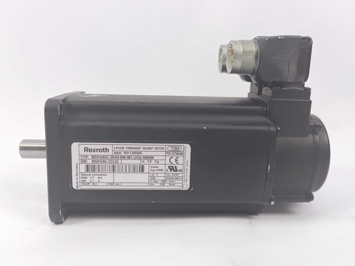 Rexroth R911306060 MSK040C-0600-NN-M1-UG0-NNNN 3-Phase Permanent Magnet Motor