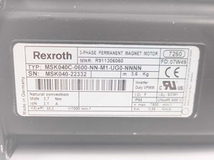 Rexroth R911306060 MSK040C-0600-NN-M1-UG0-NNNN 3-Phase Permanent Magnet Motor