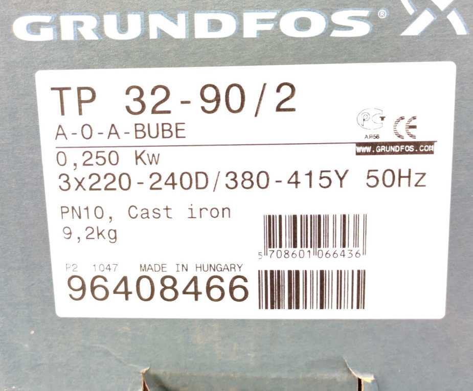 Grundfoss 96408466 Inline single stage pump TP 32-90/2 & SIEMENS 81602314 Motor
