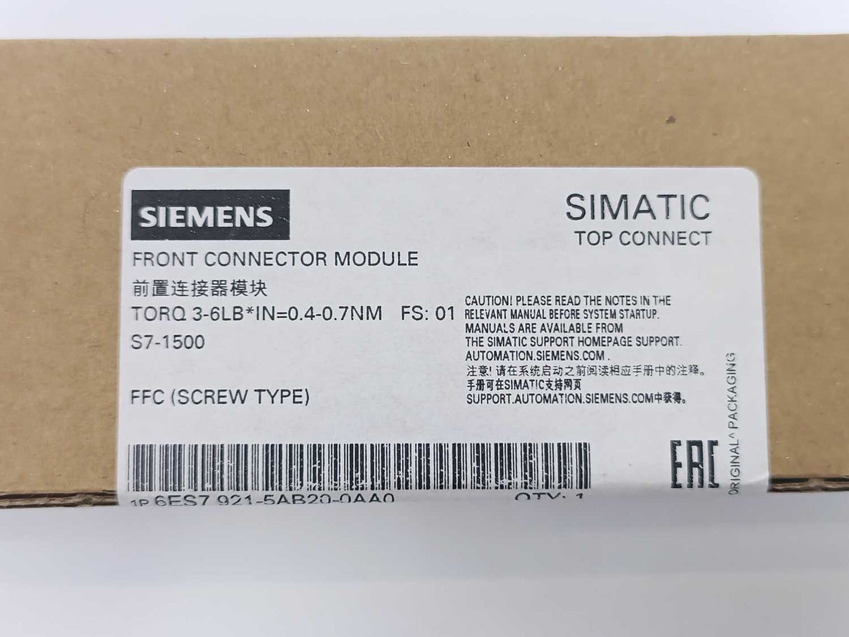 Siemens 6ES7921-5AB20-0AA0 Front Connector Module 4x16 pole
