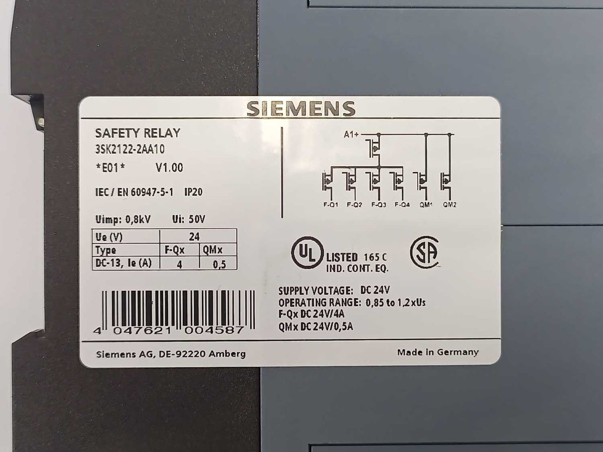 Siemens 3SK2122-2AA10 SIRIUS Safety Relay