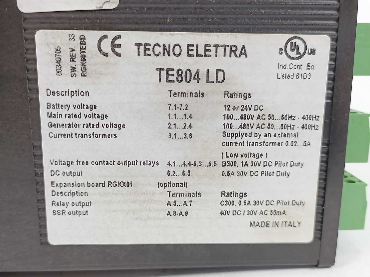 TECNOELETTRA TE 804 LD Automatic Control Panel