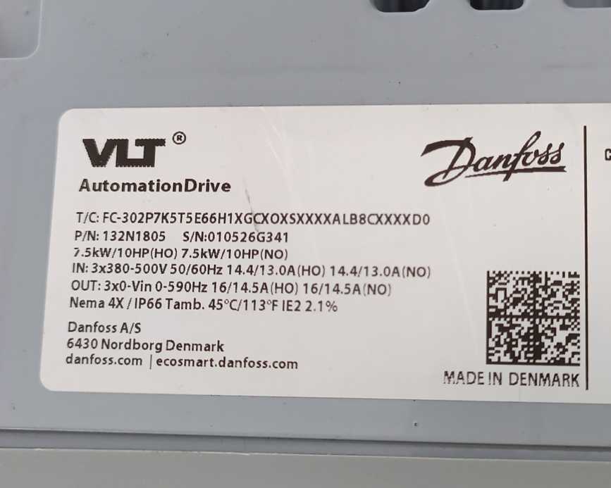 Danfoss 132N1805 VLT 7.5kW FC-302P7K5T5E66H1XGC