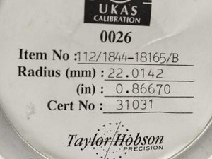 Taylor Hobson 112-1844 Calibration Ball 22.5mm, 22.0142