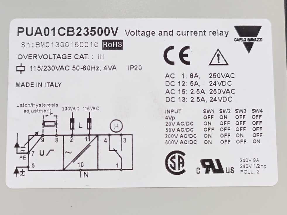 Carlo Gavazzi PUA01CB23500V Voltage and Current Relay