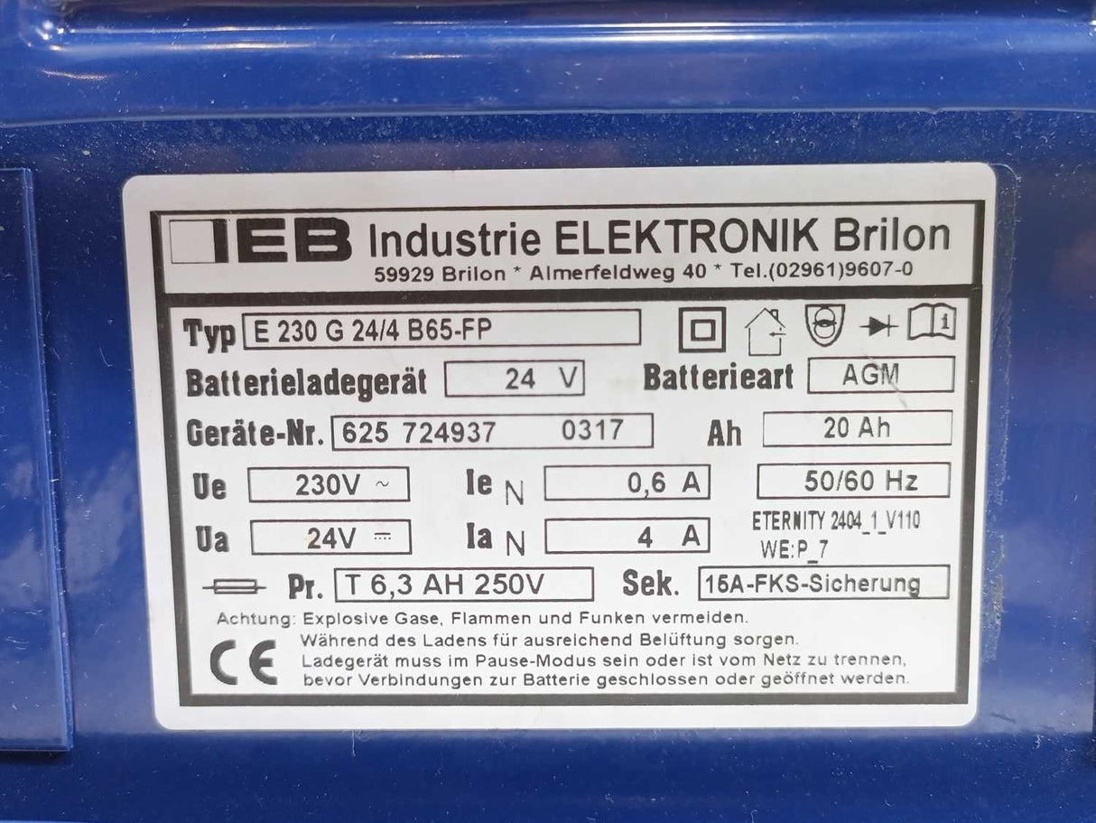 IEB Filon Futur 9876782 E 230 G 24/4 B65-FP 24V 12A Charging Current XLR Plug