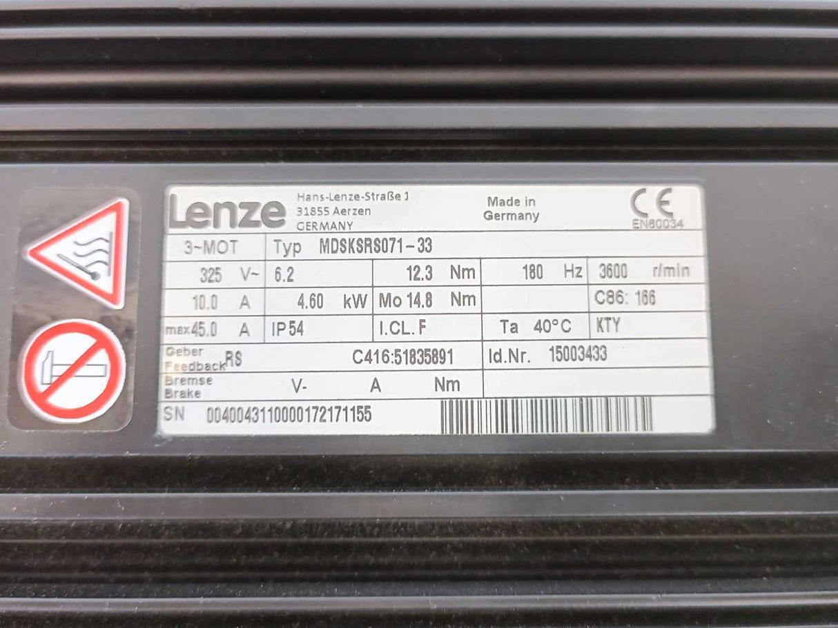LENZE MDSKSRS071-33 15003433 4.6kW 325V 10A 12.3Nm Servo Motor