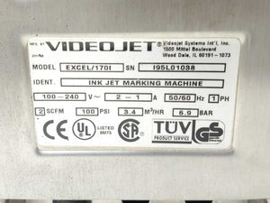 VideoJet EXCEL/170I Ink Jet Marking Machine, 100-240V, 50/60Hz For Spare Parts