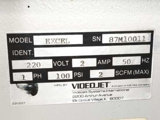VideoJet EXCEL Ink Jet Marking Machine