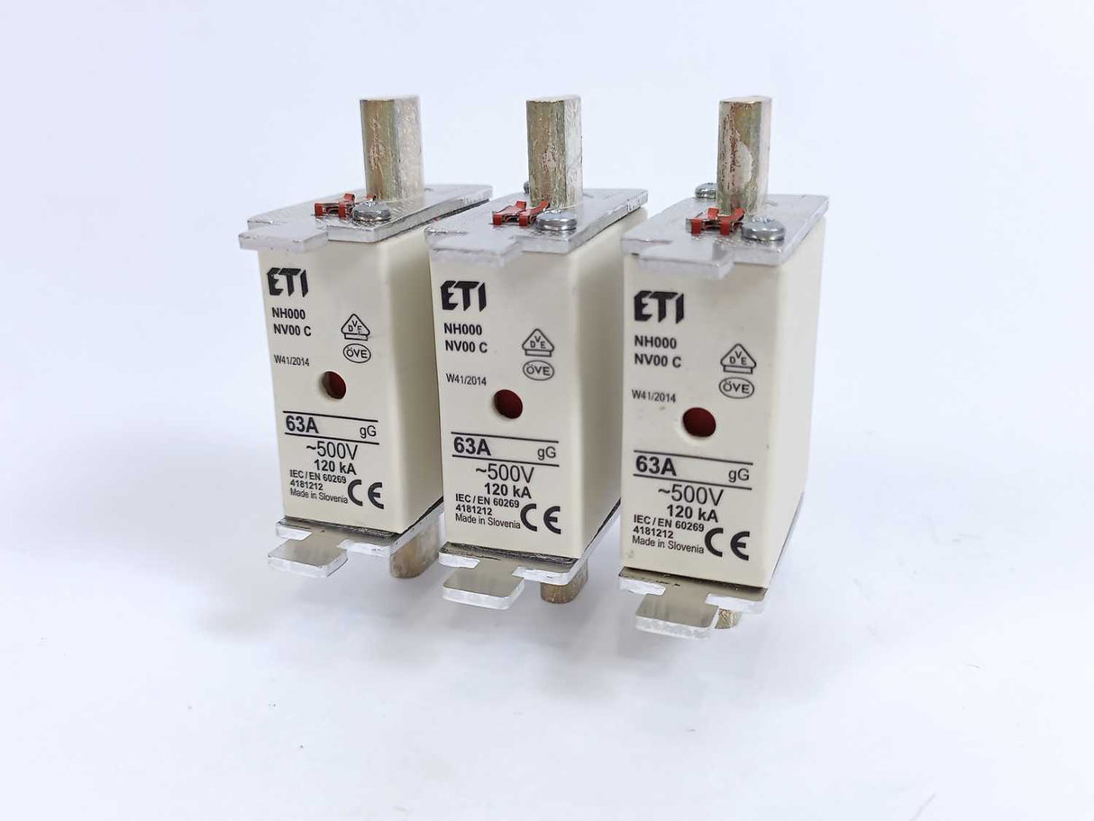 ETI 004181212 Fuse Links 63A 500V NH000 NV00 C 3Pcs.