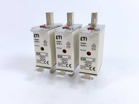 ETI 004181212 Fuse Links 63A 500V NH000 NV00 C 3Pcs.