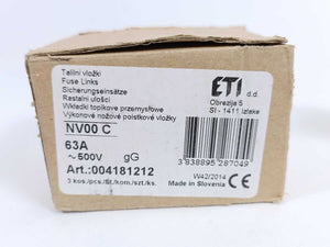 ETI 004181212 Fuse Links 63A 500V NH000 NV00 C 3Pcs.