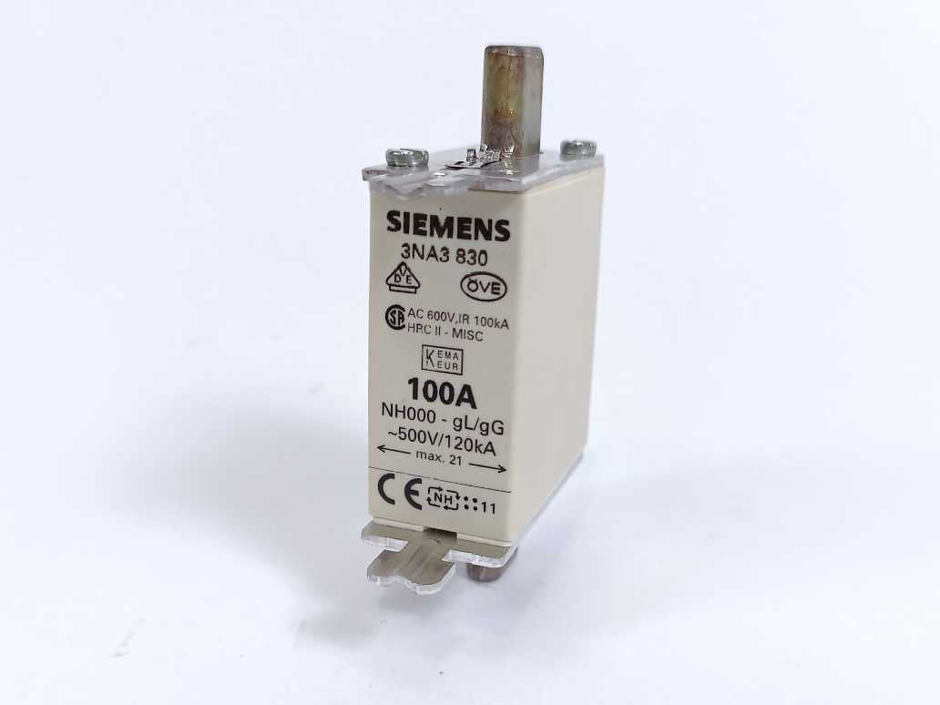 Siemens 3NA3 830 Fuse 100A 500V gL/gG NH000 120kA 3 Pcs.