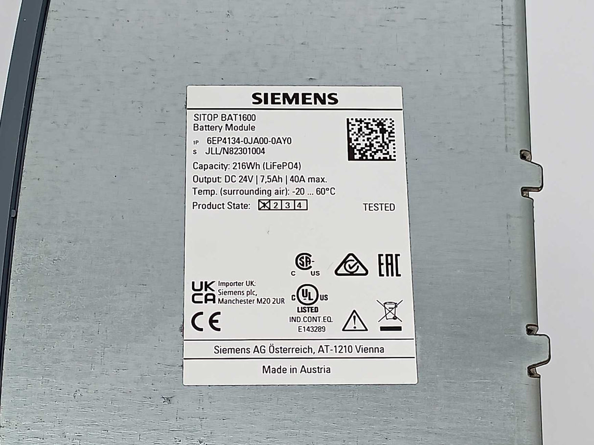 Siemens 6EP4134-0JA00-0AY0 SITOP BAT1600 24 V DC 7.5 Ah