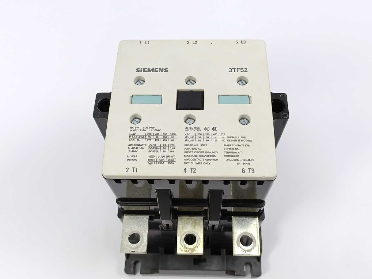 Siemens 3TF5222-0AP6 Contactor w/ 240V 60Hz/220V 50Hz Coil