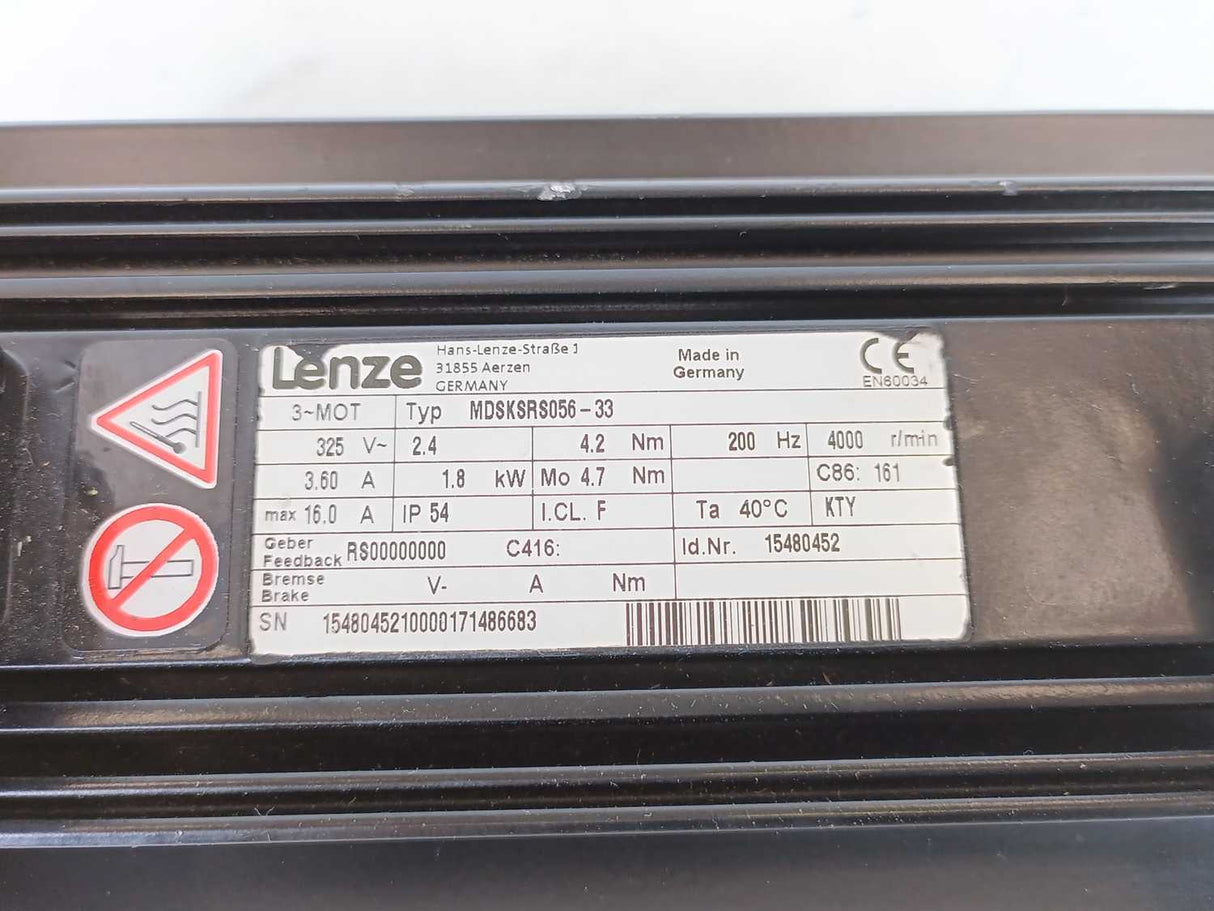 LENZE MDSKSRS056-33 Servo Motor 325V, 4.2Nm, 200Hz, 4000r/min