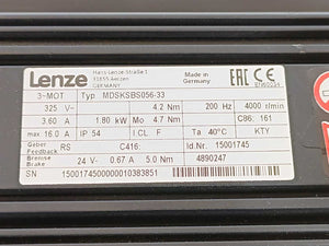 LENZE MDSKSBS056-33 4890247 Servo Motor 325V, 4.2Nm, 200Hz