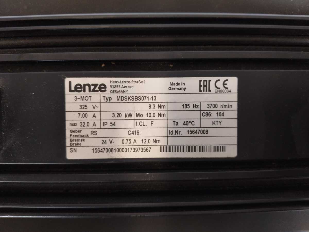 LENZE MDSKSBS071-13 15003607 Servo Motor, 325V, 8.3Nm, 185Hz, 3700 1/min