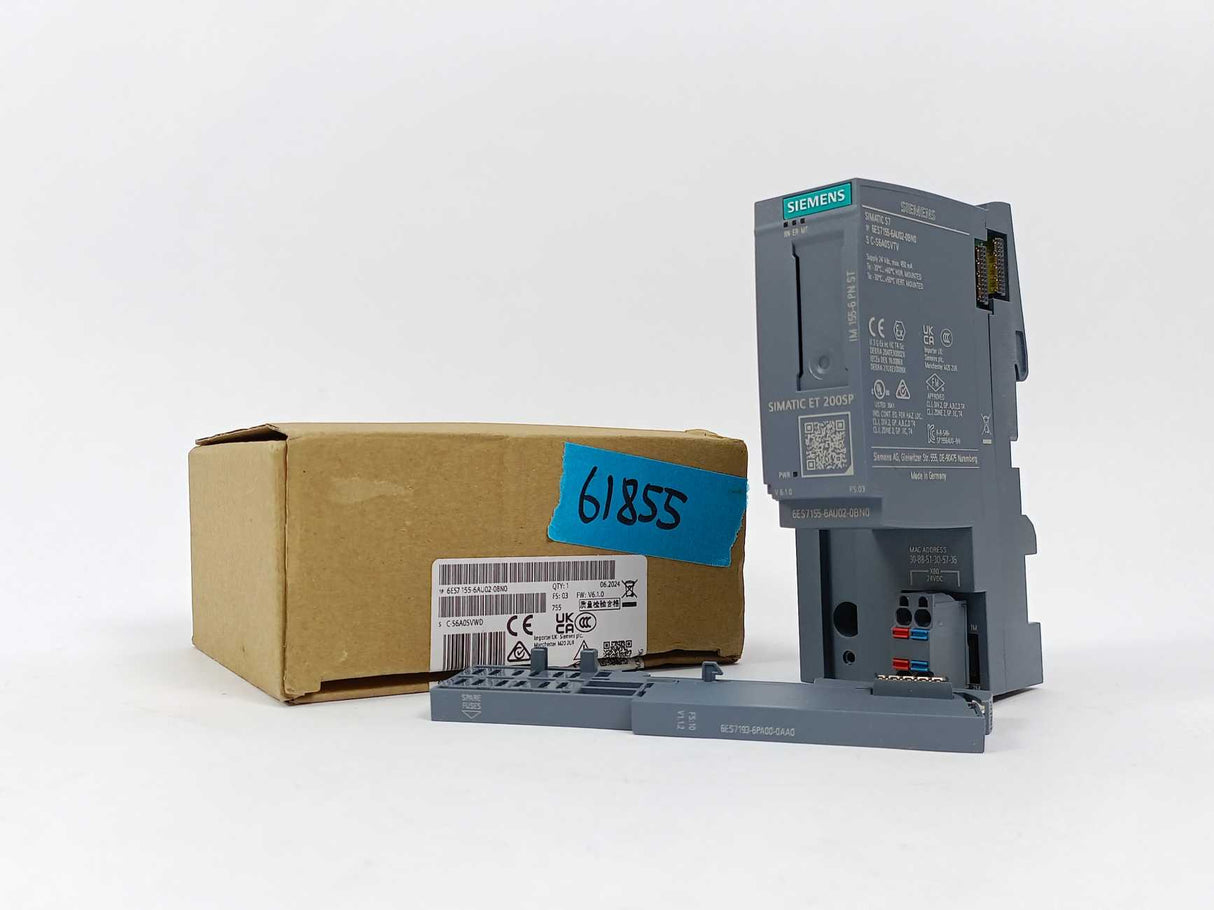 Siemens 6ES7155-6AU02-0BN0 Simatic ET 200SP module w/ 6ES7193-6PA00-0AA0