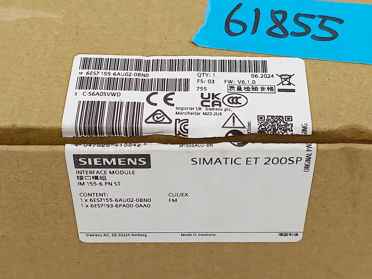 Siemens 6ES7155-6AU02-0BN0 Simatic ET 200SP module w/ 6ES7193-6PA00-0AA0