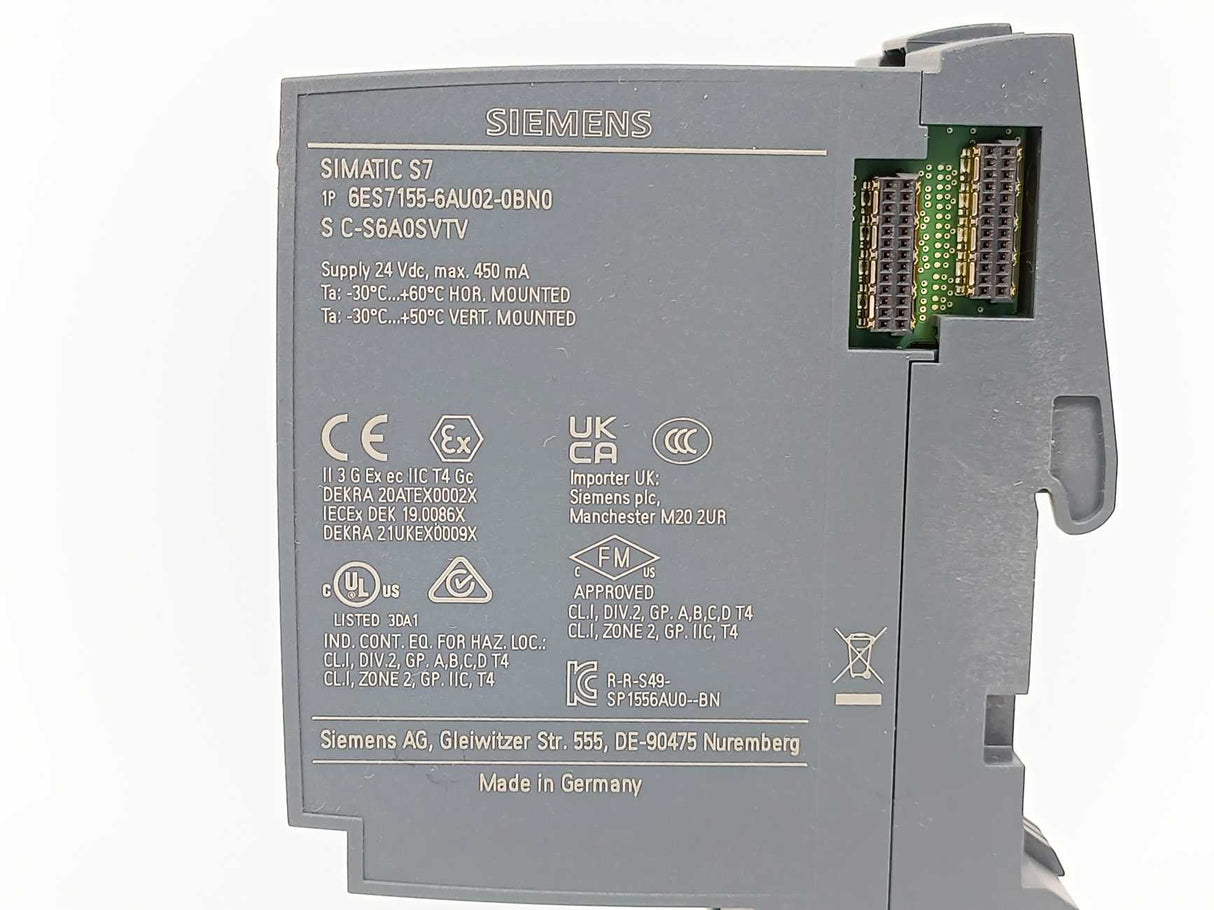 Siemens 6ES7155-6AU02-0BN0 Simatic ET 200SP module w/ 6ES7193-6PA00-0AA0