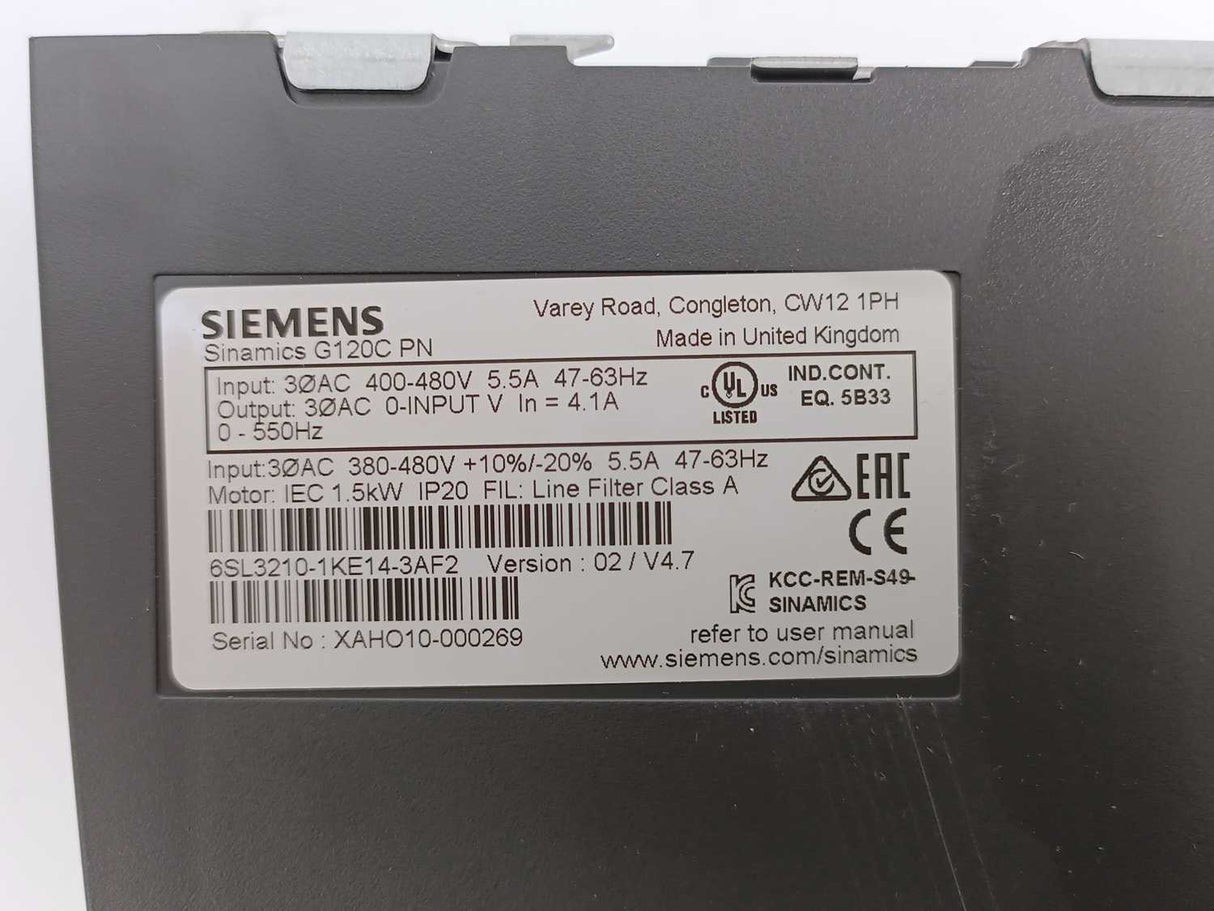 Siemens 6SL3210-1KE14-3AF2 Sinamics G120C PN 1,5KW FILA Frequency Converter