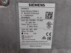 Siemens 6SL3210-1PE24-5AL0 Power Module PM240-2