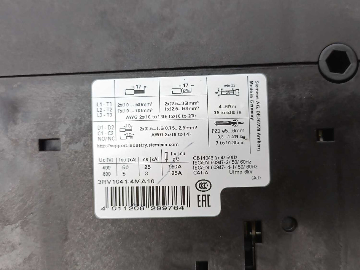 Siemens 3RV1041-4MA10 Circuit Breaker E05