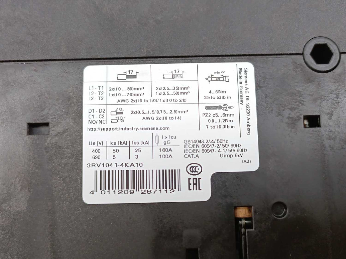 Siemens 3RV1041-4KA10 Circuit Breaker G/161020 E05