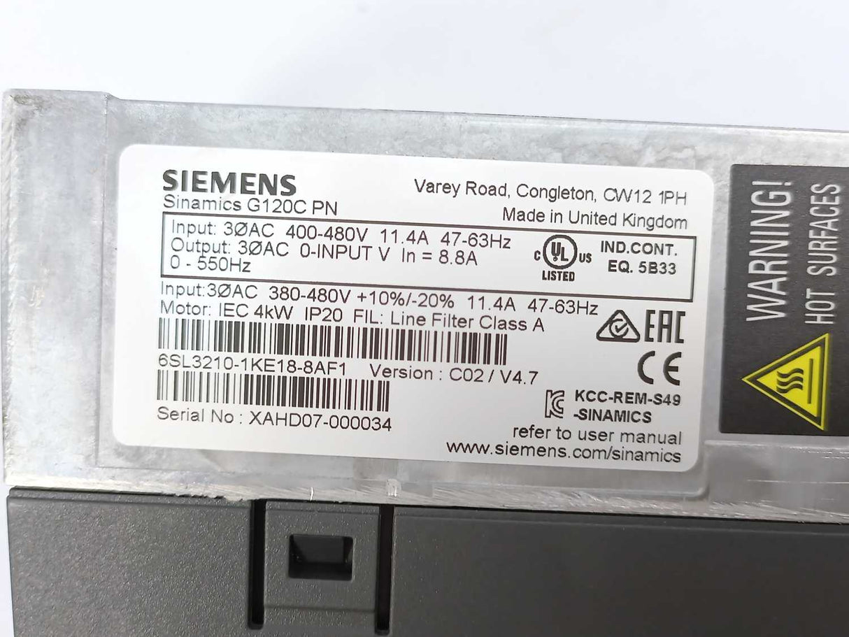 Siemens 6SL3210-1KE18-8AF1 SINAMICS G120C 4 kW Frequency Converter