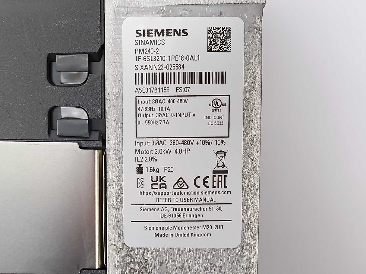 Siemens 6SL3210-1PE18-0AL1 Frequency Converter 3kW 4HP with G120FSAKIT