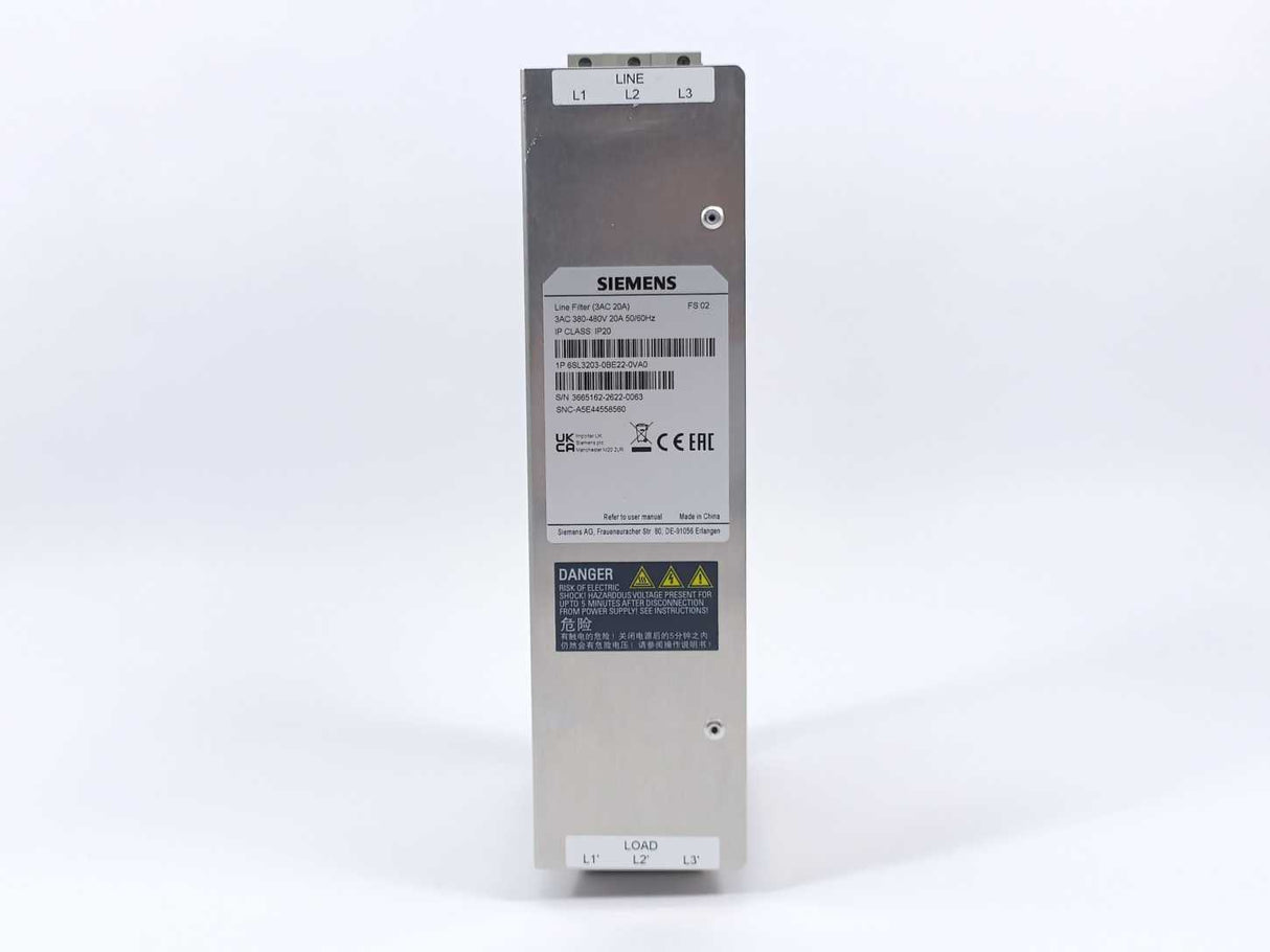 Siemens 6SL3203-0BE22-0VA0 SINAMICS V Series EMC Filter, 20A, 480 V