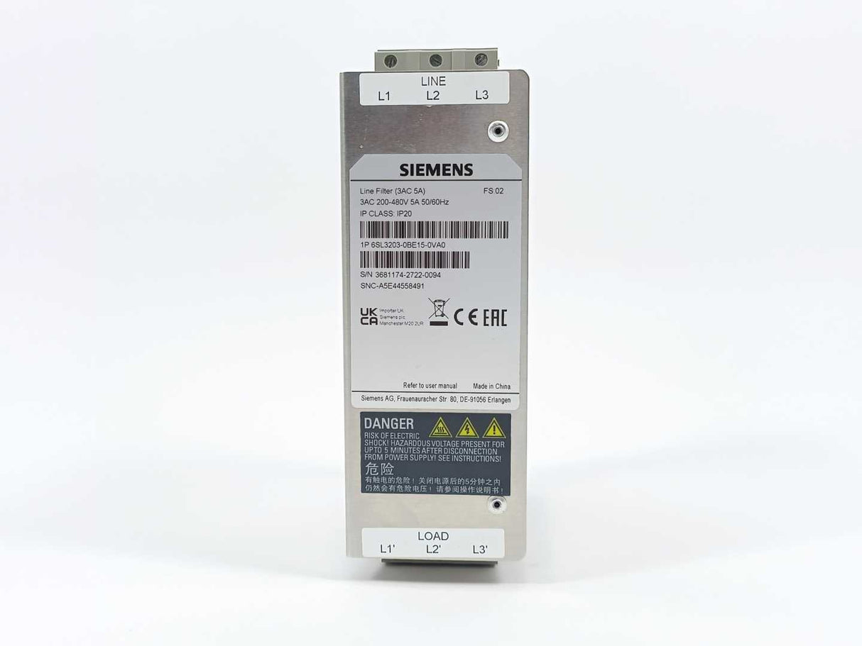Siemens 6SL3203-0BE15-0VA0 SINAMICS V Series EMC Filter, 5A, 480 V