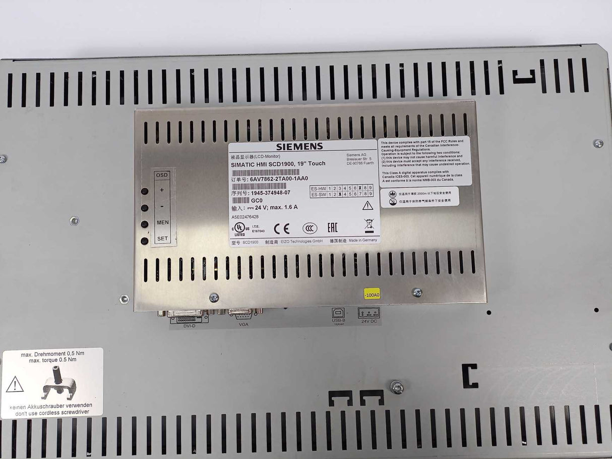 Siemens 6AV7862-2TA00-1AA0 SIMATIC HMI SCD1900 19" Touch