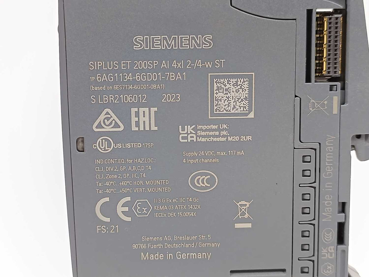 Siemens 6AG1134-6GD01-7BA1 SIPLUS ET 200SP AI w/ 6ES7193-6BP20-0BA0