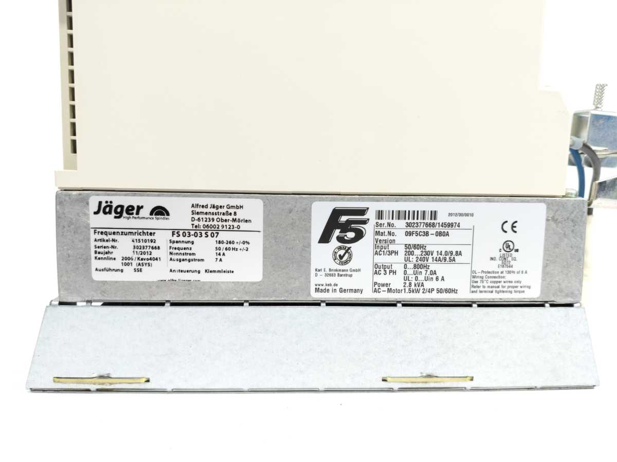 Jäger 09F5C3B-0B0A KEB Combivert F5-C Frequency Inverter