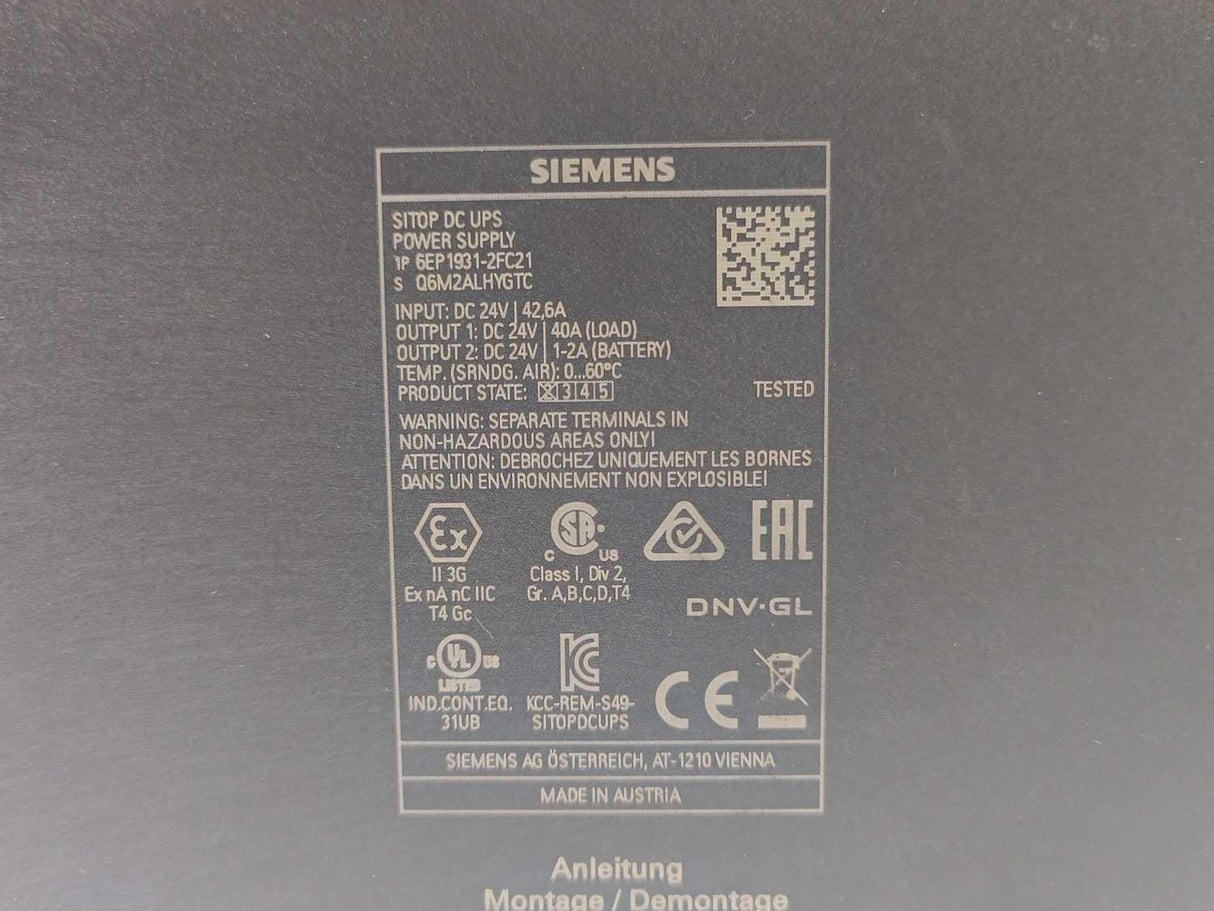 Siemens 6EP1931-2FC21 SITOP DC UPS Power Supply